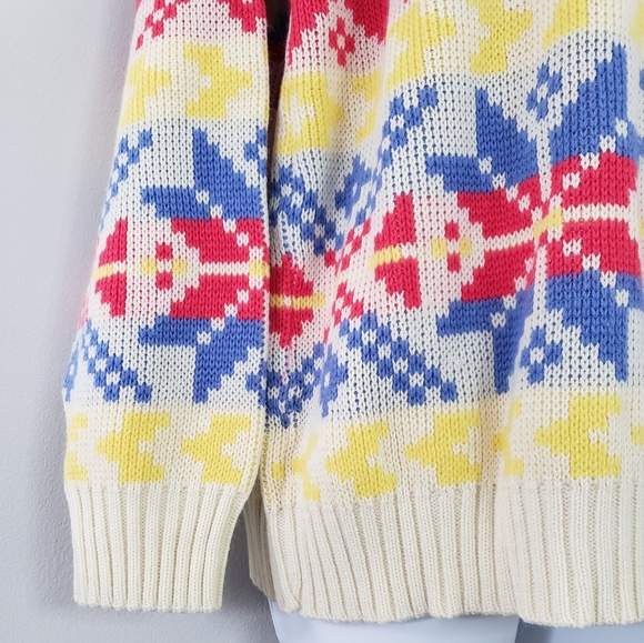 Vintage Retro Nordic Design Snowflake Ski Sweater L - Picture 6 of 10